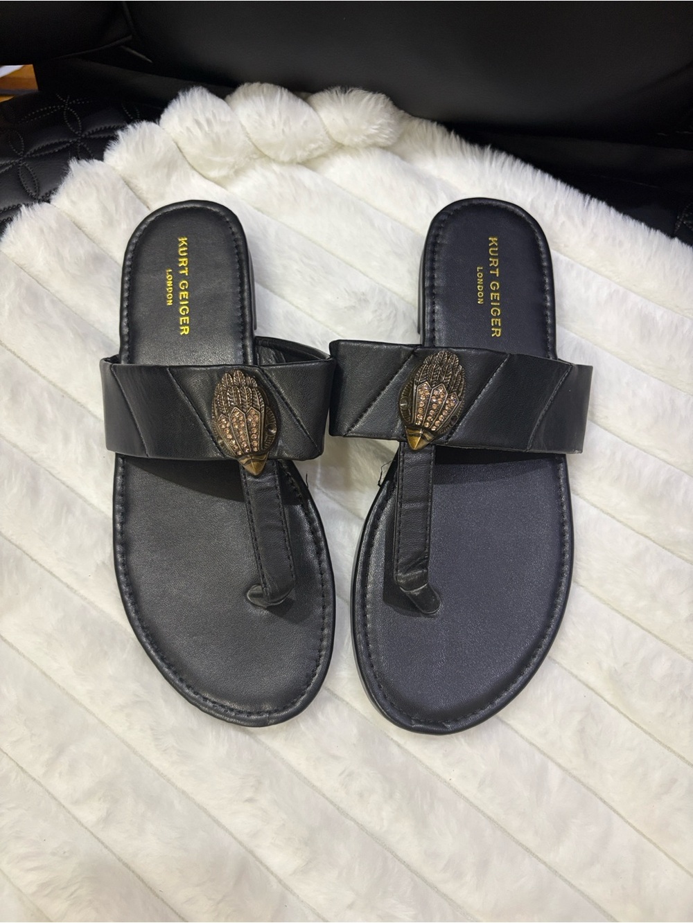 & Other Stories Black Leather Thong Sandals with Gold Accent